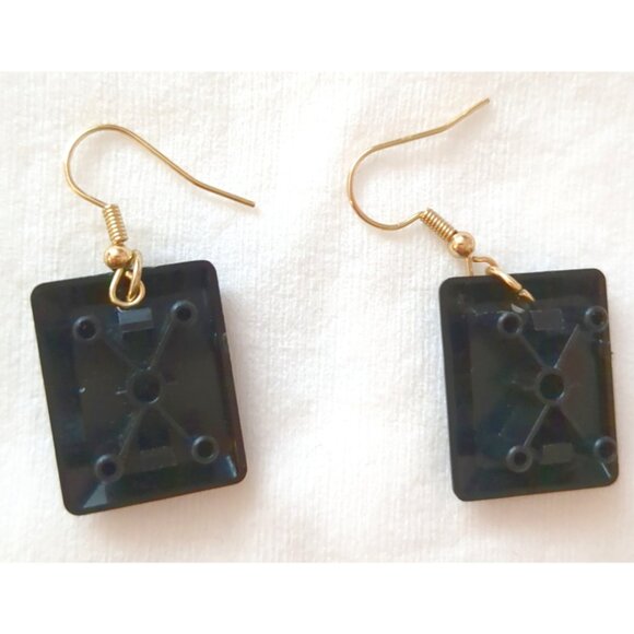 Black Keycap Earrings Gold Tone Hook Upcycled Indie Handmade - Picture 2 of 2
